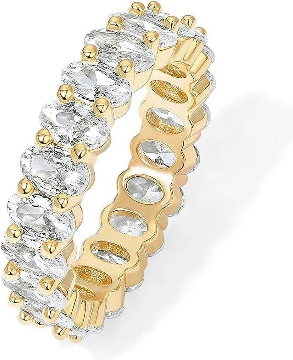 PAVOI 14K Yellow Gold Plated Love Rings Oval Cubic Zirconia 5mm Stackable Yellow Gold Rings for W... | Walmart (US)