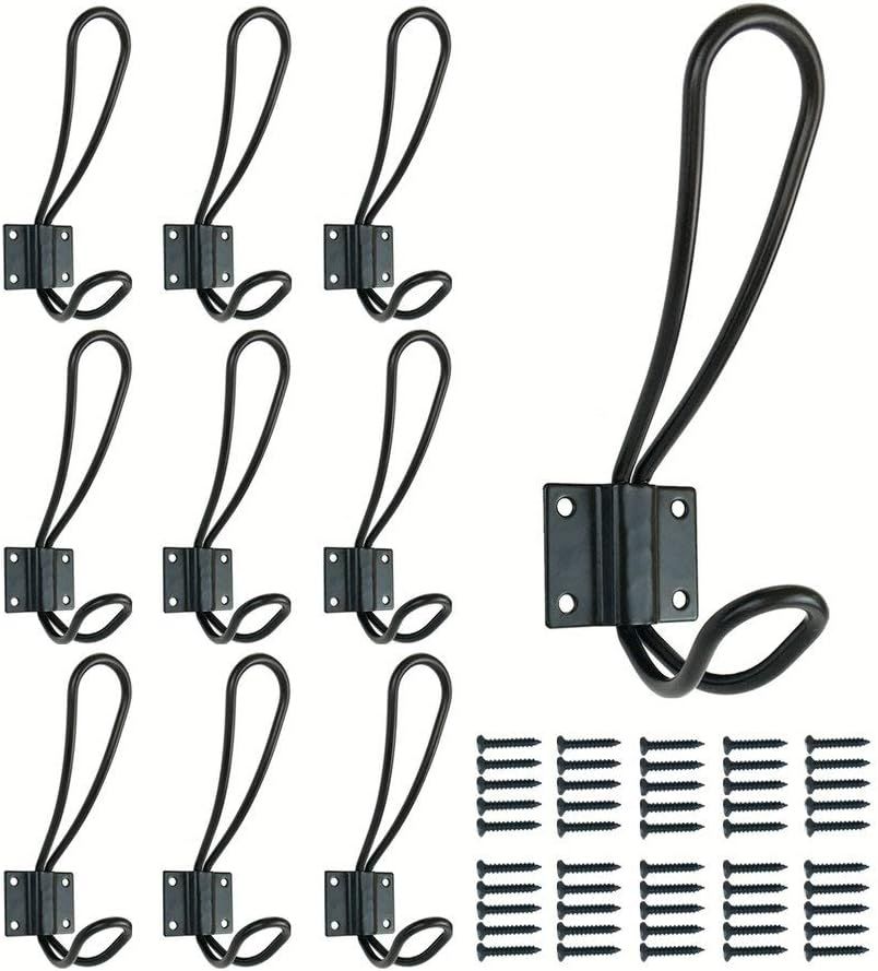 Rustic Metal Coat Hooks 10 Pack with 50Pcs Screws in, Black Wall Mounted Hooks, Double Vintage Ho... | Amazon (US)
