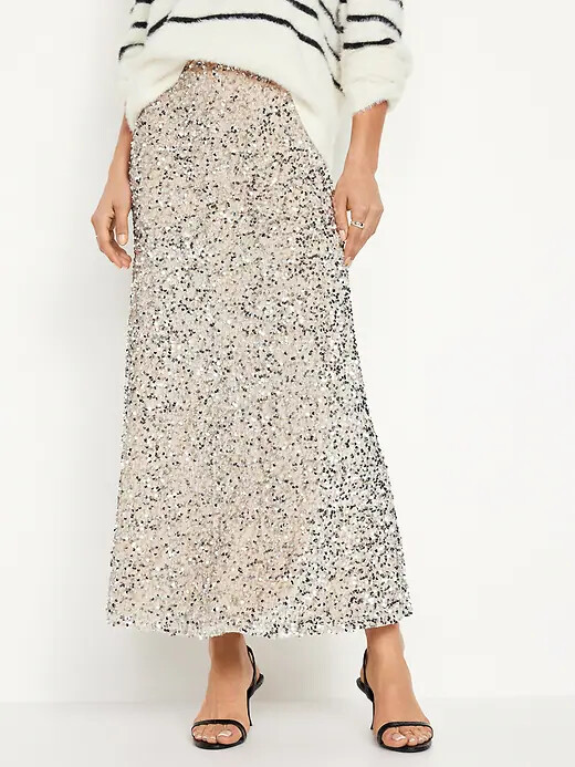 *MANY SIZES AVAILABLE* - NWT Old Navy Champagne Silver Sequin A-Line Maxi Skirt | eBay US