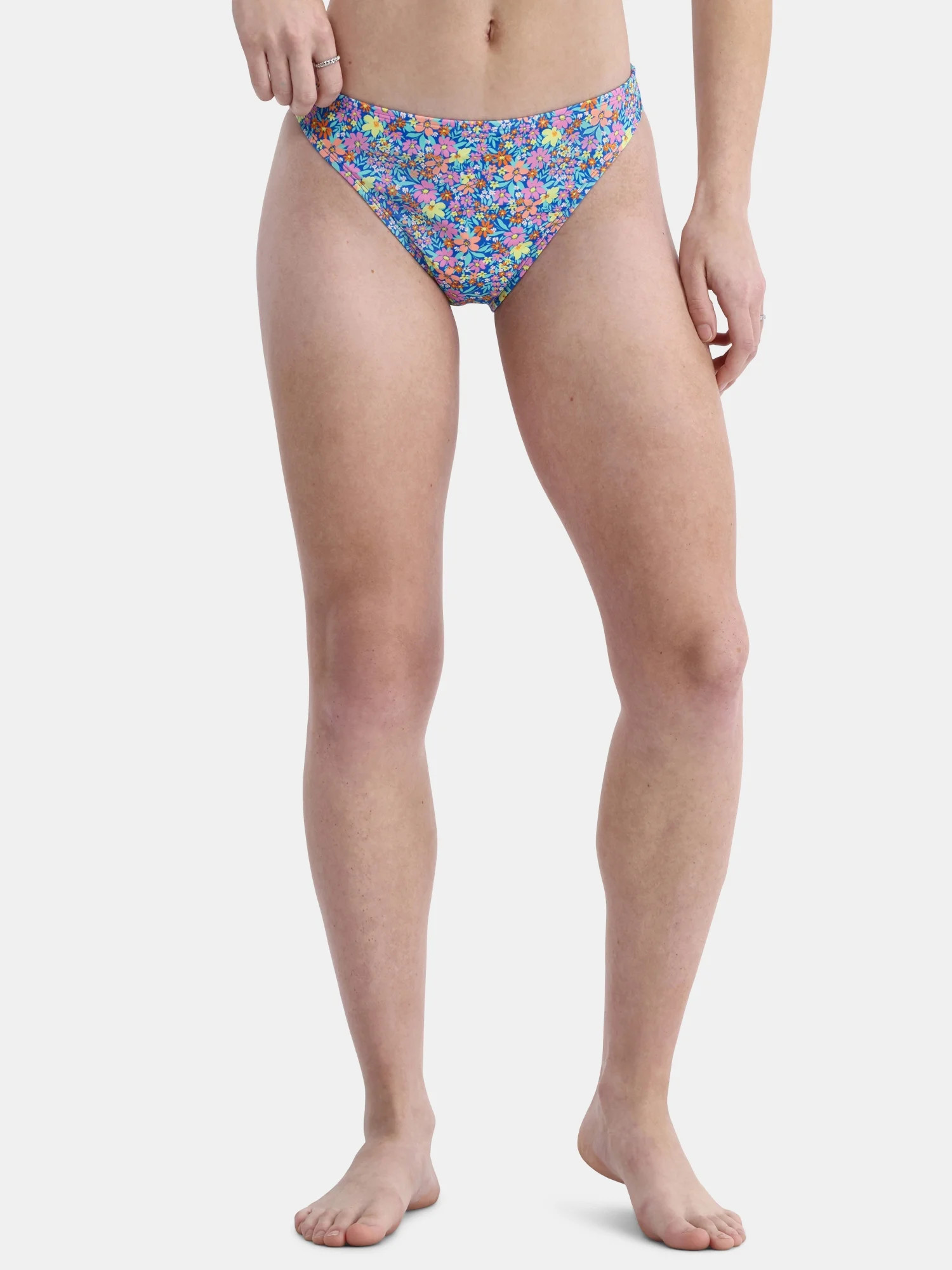 No Boundaries Women's Floral Mid Waist High Leg Bikini Bottoms, Sizes XXS-XXL | Walmart (US)