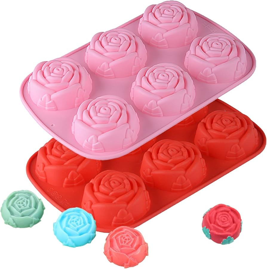 Rose Chocolate Candy Silicone Mold with 6 Hole Large Rose Shape Valentine's Day Mold，DIY Flower... | Amazon (US)