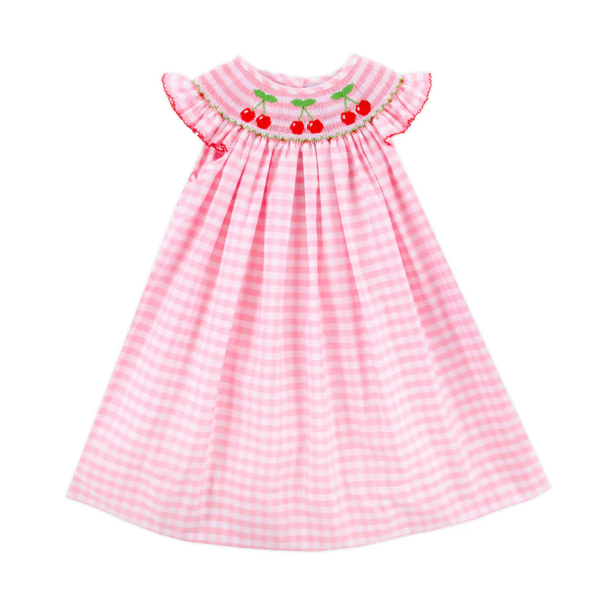 Cherry Smocked Pink Gingham Angel Sleeve Dress | Classic Whimsy