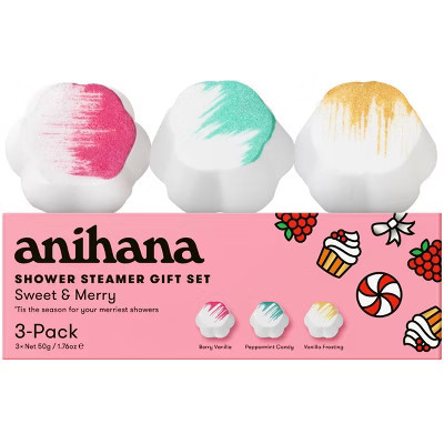 anihana Sweet & Merry Shower Steamer Gift Set - Berry Vanilla, Peppermint Candy, Vanilla Frosting - 5.29oz/3pk | Target