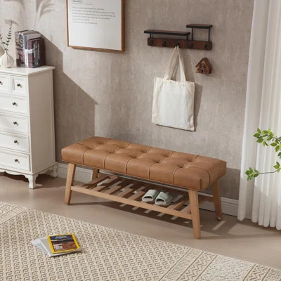 Entryway Bench With Shoe Storage, Leather Upholstered Wood Storage Bench For Living Room Window Bench For Bedroom End Of Bed - PU | Wayfair North America