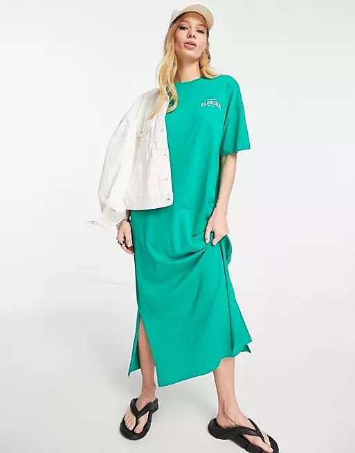 Only maxi t-shirt dress in bright green | ASOS (Global)