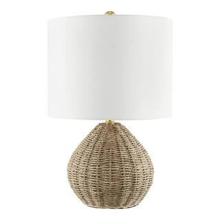 Glenwood 20 in. Round Brown/Brass Gold Rattan Table Lamp | The Home Depot