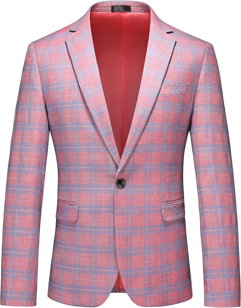 MOGU Men's Casual Suit Blazer Jackets Slim Fit Plaid Sports Coat | Amazon (US)