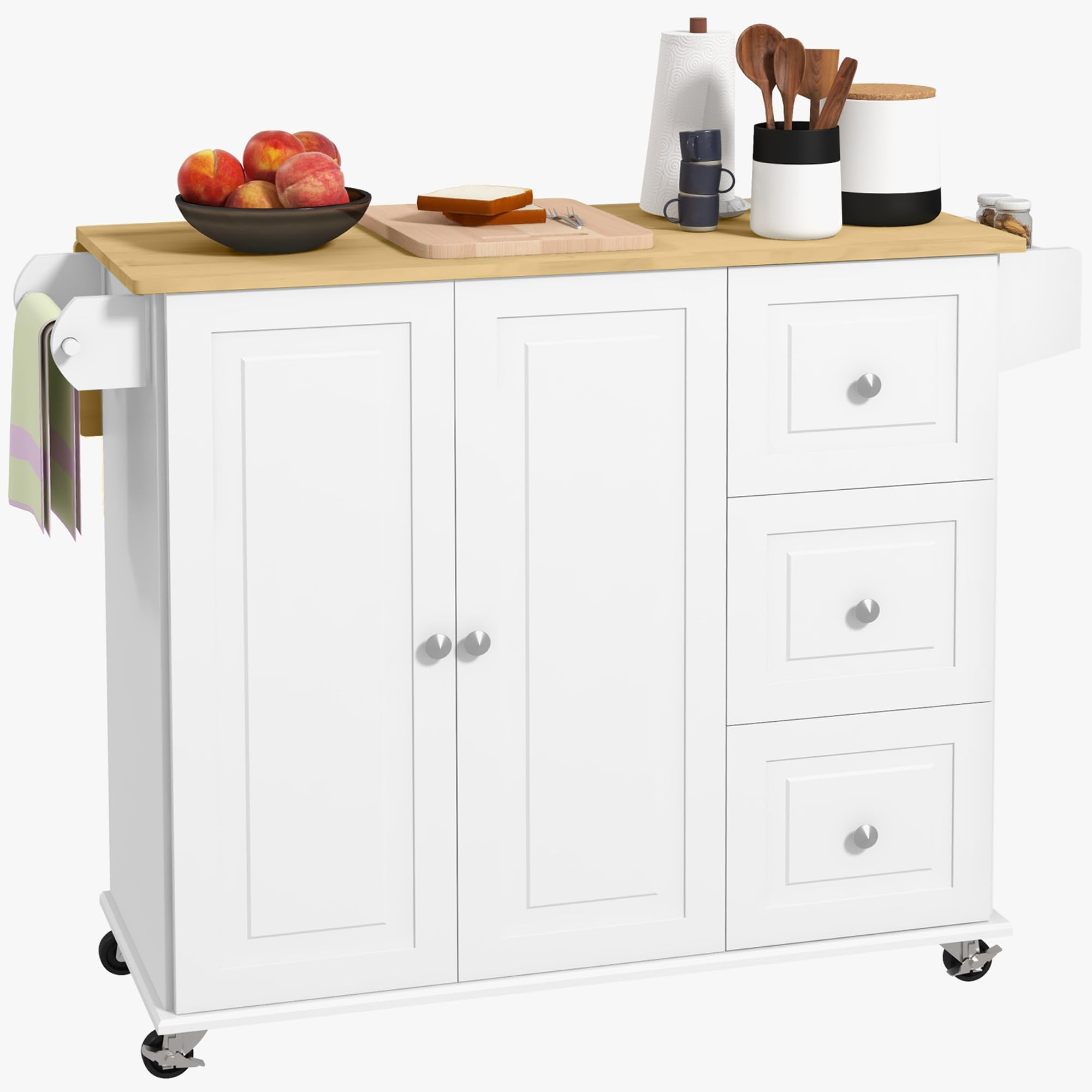 HOMCOM Kitchen Island with Drop Leaf, Rolling Kitchen Storage Trolley on Wheels with 3 Drawers, S... | Amazon (UK)