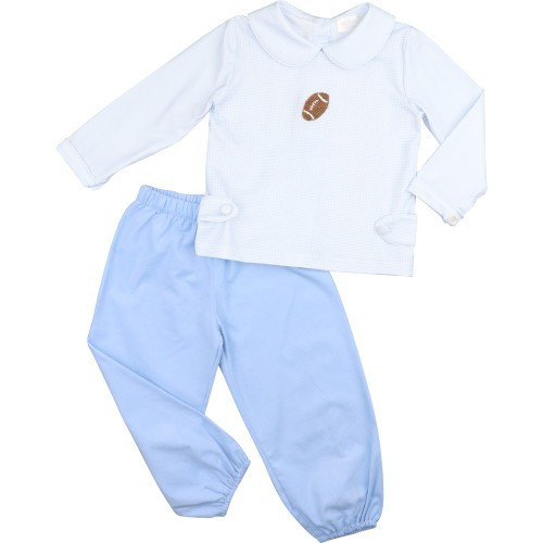 Blue Gingham Crochet Football Pant Set | Cecil and Lou