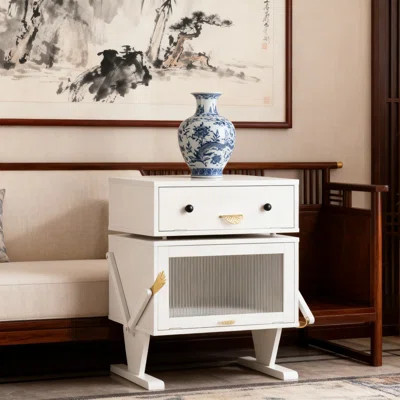 Modern LED End Table With 360° Rotating Drawer, Robot Design Nightstand With Storage Cabinet And Adjustable Lighting For Bedroom And Living Room | Wayfair North America