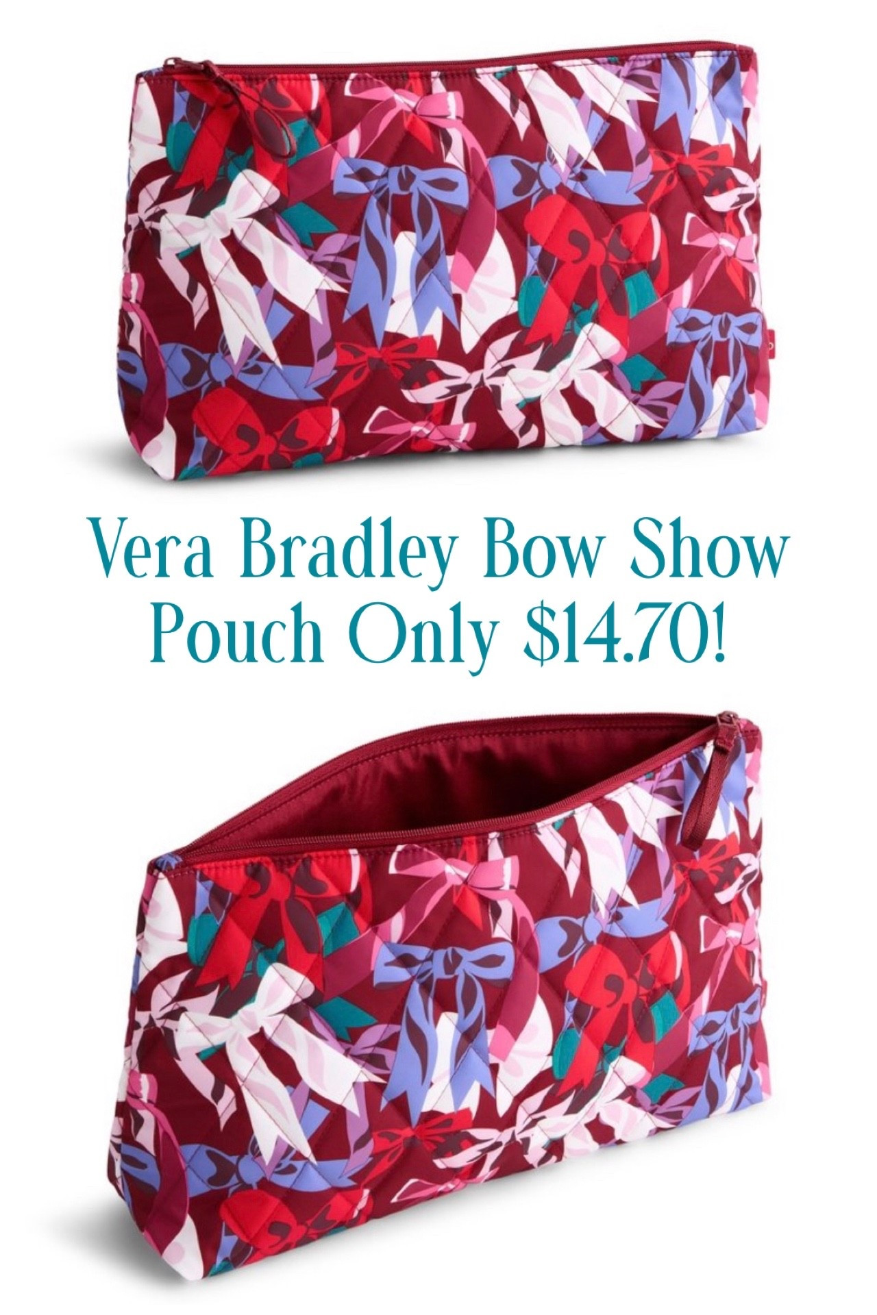 Vera Bradley Women's Outlet Ultralight Essential Pouch in Bow Show is down to only $14.70 today at Target - normally $49!!! 🎀 This pattern has been immensely popular since bows continue to have a major moment, and the pouch itself is super versatile. Use as a toiletry bag, makeup bag, purse catch all pouch for essentials, cord pouch, and the list goes on. Would make an excellent gift or Easter basket filler also - could even fill with some candy, a gift card or beauty items. 

#LTKHome #LTKSaleAlert #LTKBeauty