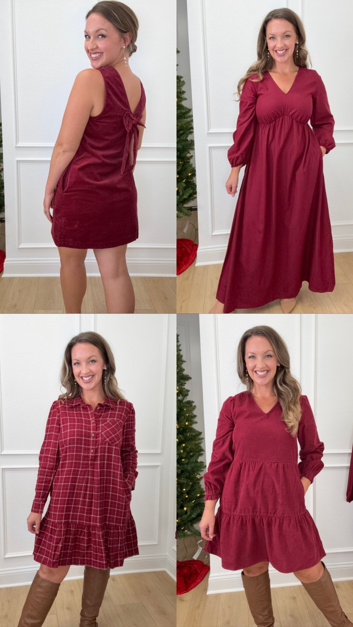 🎄✨ Walmart Holiday Dress Edit ✨🎄
From cozy corduroy to festive maxi, I’ve rounded up the best Wine Punch/ Burgundy Walmart dresses for every holiday event, think Thanksgiving dinner, Christmas parties, and family photos! 🍷💗
Each one is under $25 (yes, really!) and fits perfectly on my 5’5” size 8/10 frame 🙌 Wearing Medium
You’ll find:
👗 Bow-back party dress (so chic for date night or a holiday party!)
🍂 Tiered corduroy dress (cozy & flattering)
🎀 Plaid mini dress (classic holiday vibes)
💃 Tie-back maxi (dressy yet comfy)

Tap to shop them all + save your favorites for upcoming events !
#ltkwalmart #ltkmidsize #ltkfindsunder50 #walmartfashion #walmartfinds #holidaystyle #thanksgivingoutfit #christmasdress #corduroydress #holidaywardrobe #affordablefashion #midsizefashion #holidayoutfits #budgetfriendlyfashion #walmartoutfits #holidaylooks

walmart dress, burgundy dress, fall dress, christmas dres, thanksgiving dress, fall fashion, wine colored , plaid dress , maxi dress, bow dress, corduroy dress 

 #LTKHoliday #LTKSeasonal #LTKFindsUnder50