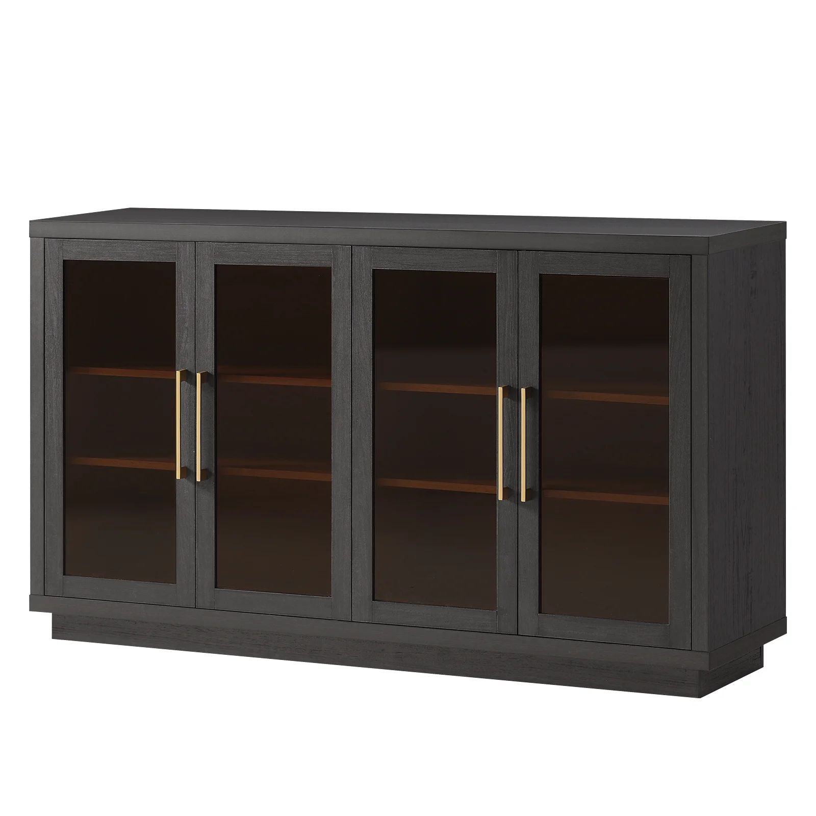 OAKHAM Sideboard Buffet with 4 Glass Doors, Accent Cabinet Console Table TV Stand, Midnight Oak | Walmart (US)