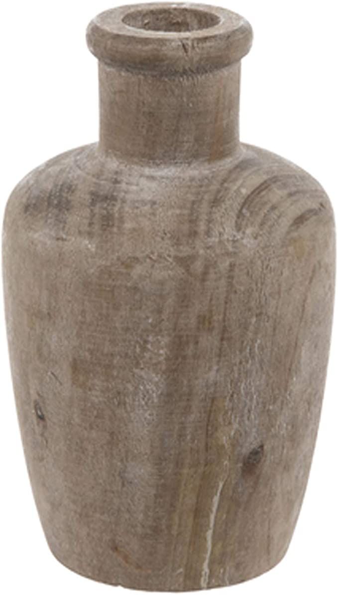 Wisechoice Large Distressed Wooden Vase | Brown Surface Lightly Whitewashed Wood Jar | Shelf, Des... | Amazon (US)