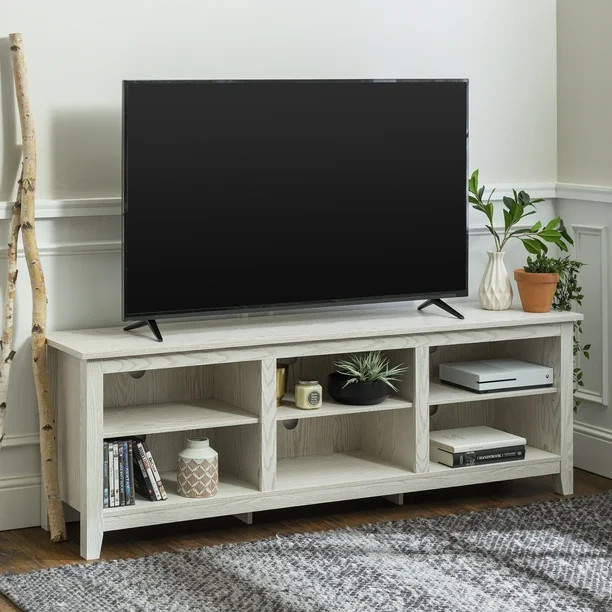 Woven Paths Open Storage TV Stand for TVs up to 80", White Wash - Walmart.com | Walmart (US)