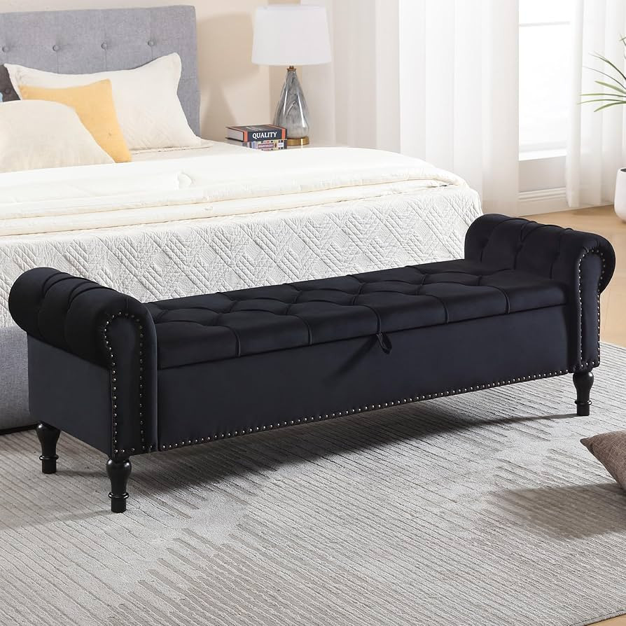 Storage Bed Bench for Bedroom, 67 Inches End of Bed Bench, Velvet King Size Bench with Arms, Tuft... | Amazon (US)