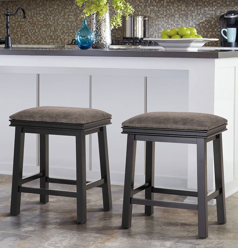 MAISON ARTS Grey Bar Stools Set of 2 Counter Height for Kitchen Counter Solid Wood Legs with Faux... | Amazon (US)