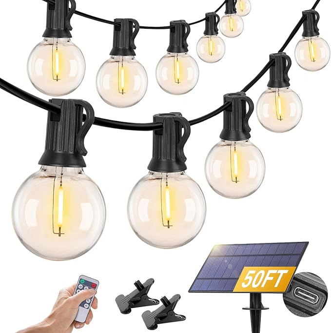 ZJOJO Solar Outdoor String Lights 50FT G40 Globe Patio Lights Outdoor String Lights Solar Powered... | Amazon (US)
