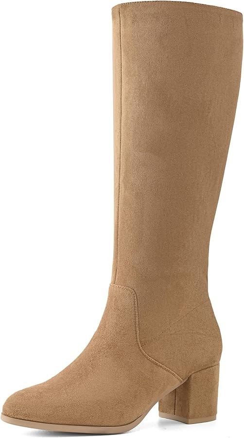 Shoe'N Tale Knee High Boots for Women Block Chunky Heel Boots with Side Zipper | Amazon (US)