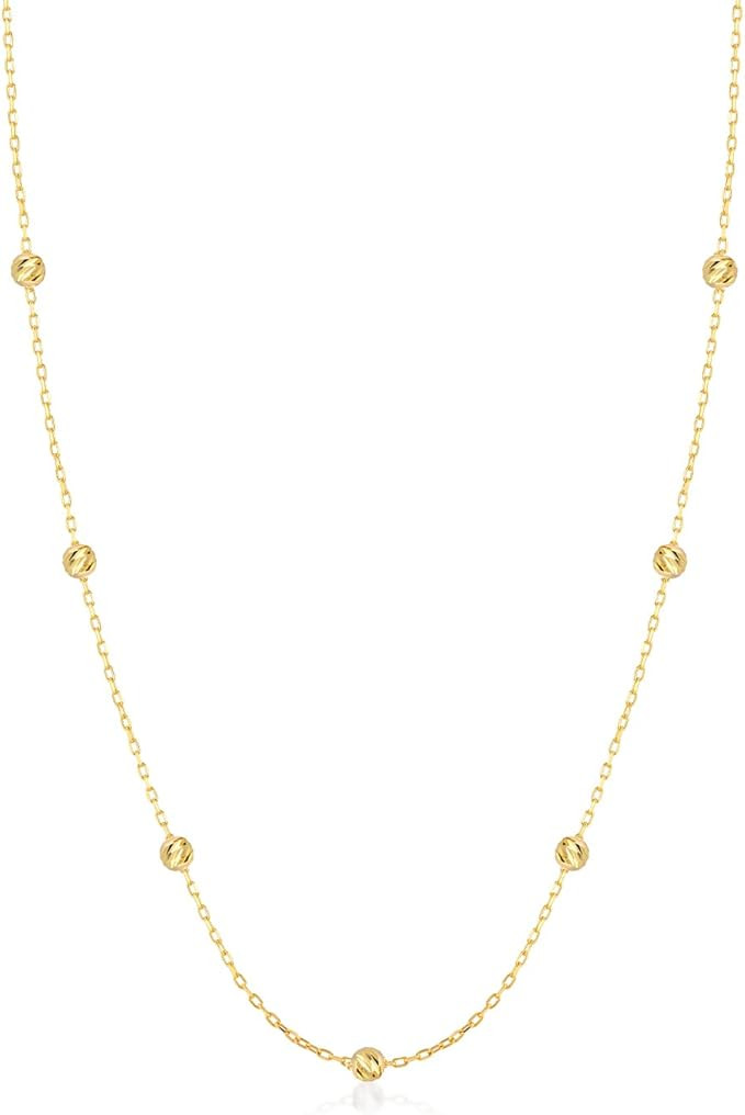 14k Real Gold Beads Station Necklace for Women | 14k Gold Ball Beads Station Necklaces | Beaded P... | Amazon (US)