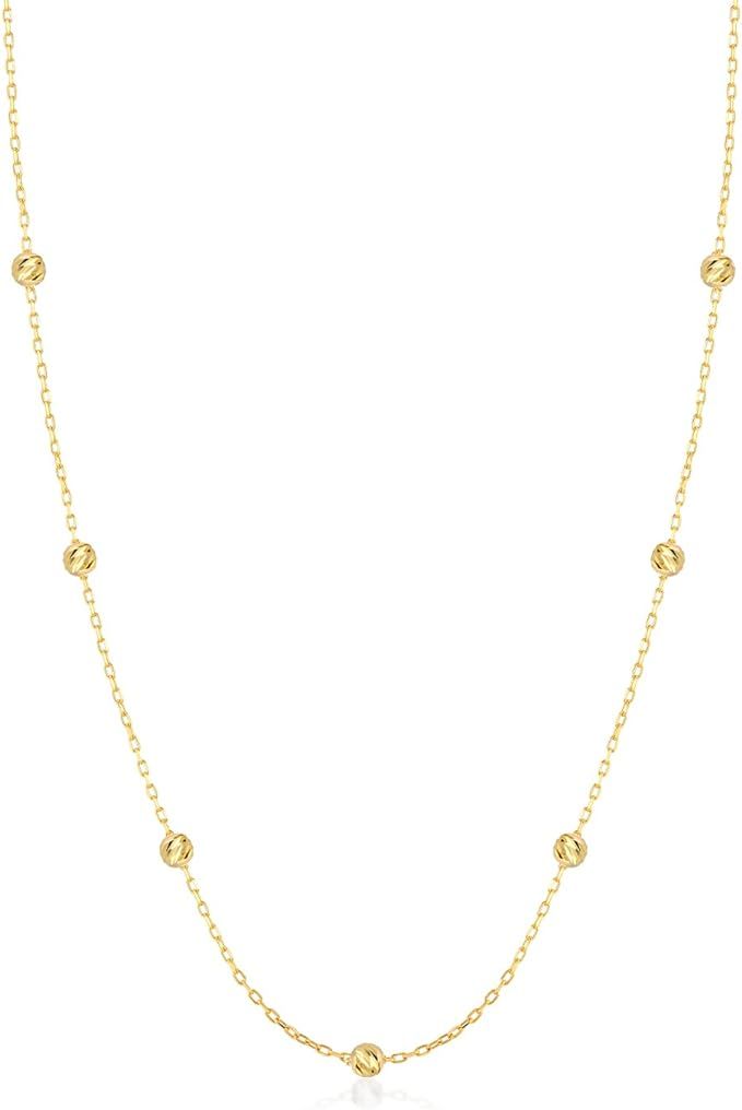 14k Real Gold Beads Station Necklace for Women | 14k Gold Ball Beads Station Necklaces | Beaded P... | Amazon (US)