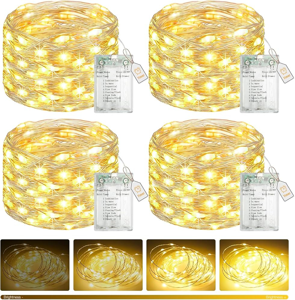 btfarm 4 Pack Fairy Lights Battery Operated with Timer, 16.4 FT 50 LED Twinkle String Lights 8 Mo... | Amazon (US)
