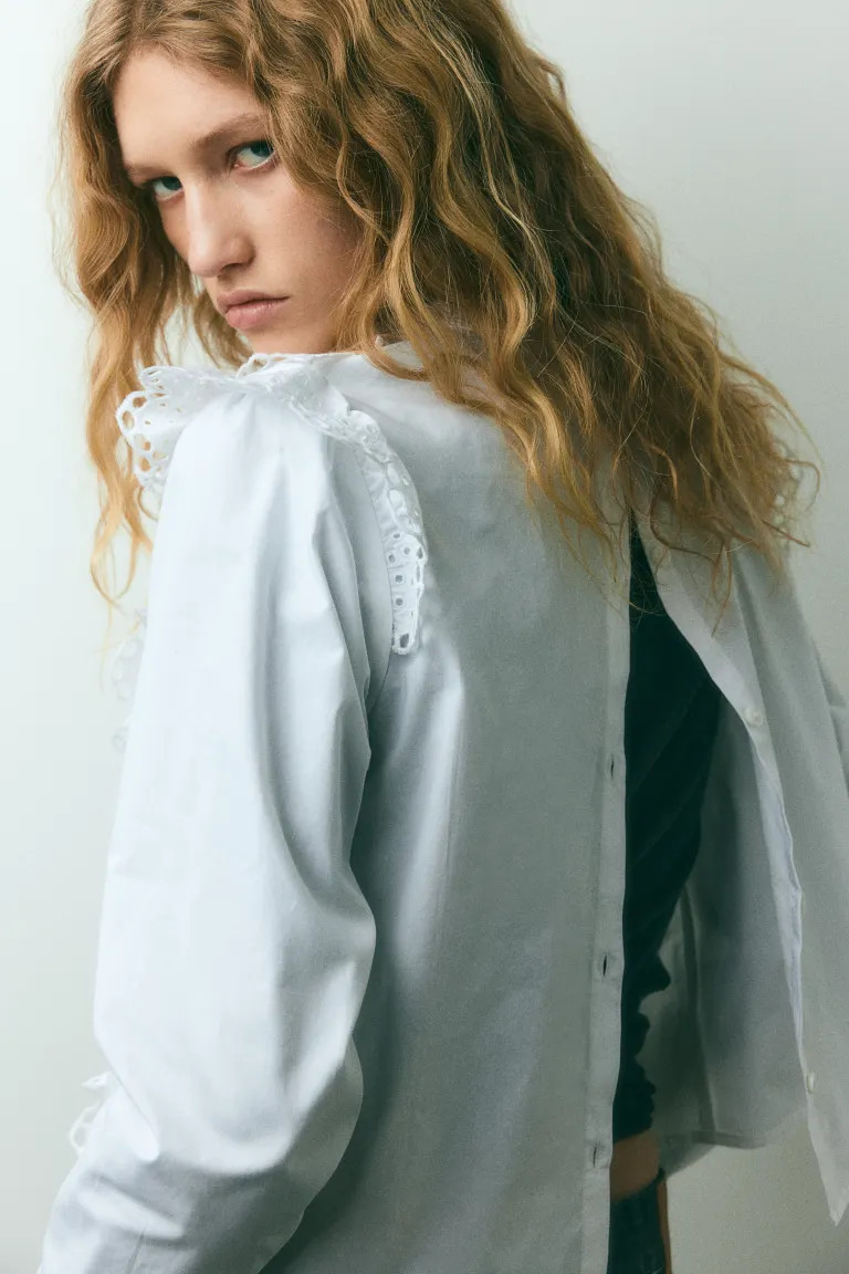 Ruffled Blouse with Eyelet Embroidery Details | H&M (US + CA)