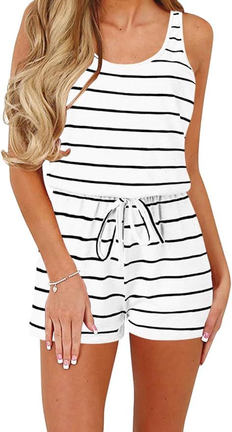 ANRABESS Women Summer Loose Solid Sleeveless Jumpsuit Rompers Spaghetti Strap Adjustable Waist Sh... | Amazon (US)