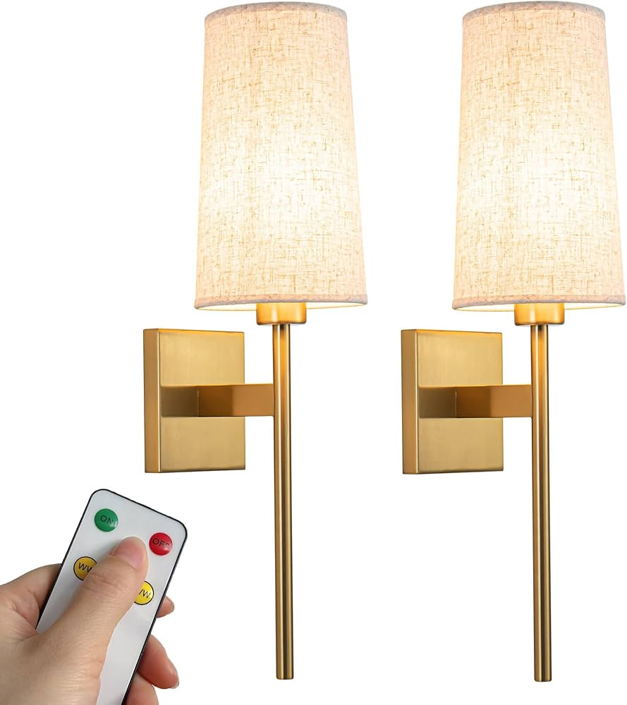 Battery Operated Wall Sconce Set Of Two, Wireless Wall Sconce Lighting with Remote Control, Indoo... | Amazon (US)
