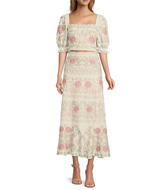 Antonio Melani Juliette Floral Embroidered Square Neck Short Puff Sleeve Coordinating Blouse | Di... | Dillard's