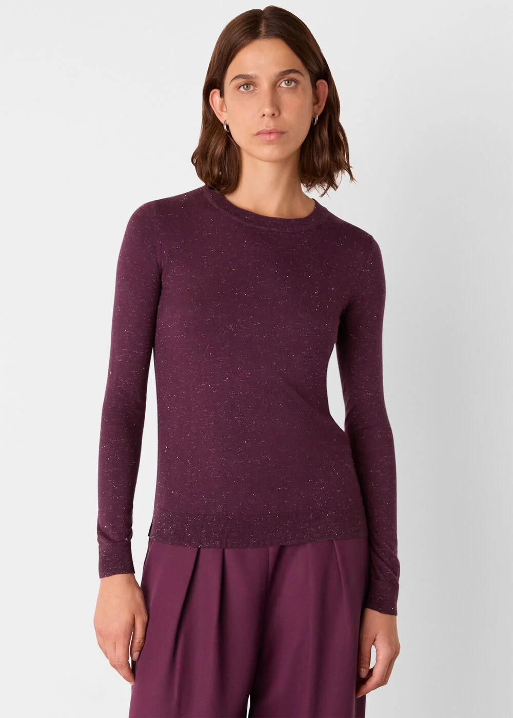 Burgundy Annie Sparkle Crew Neck | WHISTLES | Whistles US | | Whistles