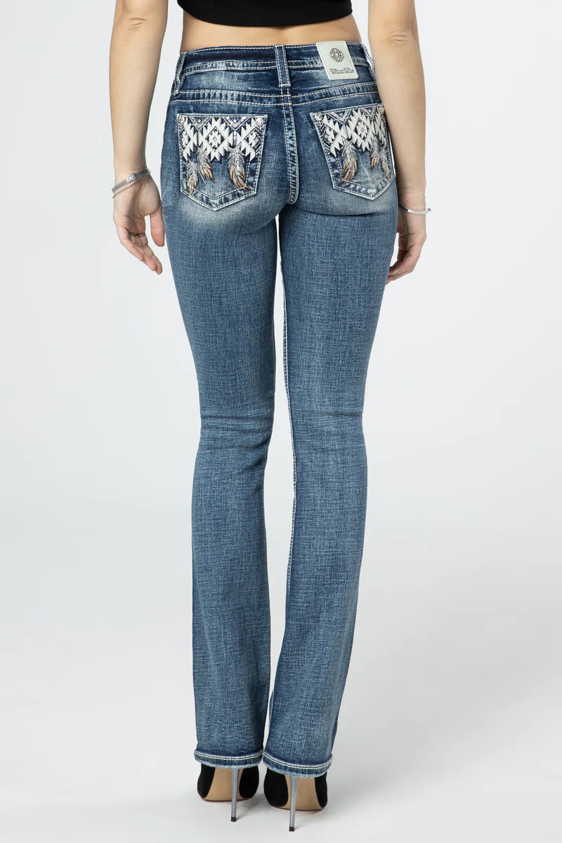 Aztec Hanging Feathers Bootcut Jeans | Miss Me