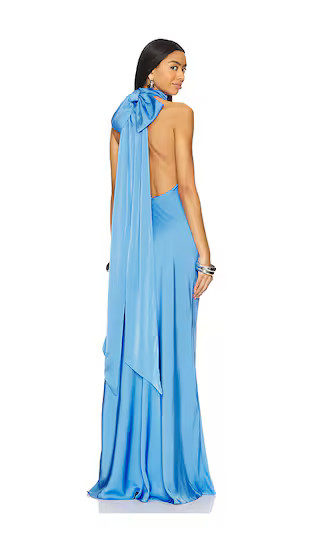 Evianna Satin Gown in Lapis Blue | Revolve Clothing (Global)