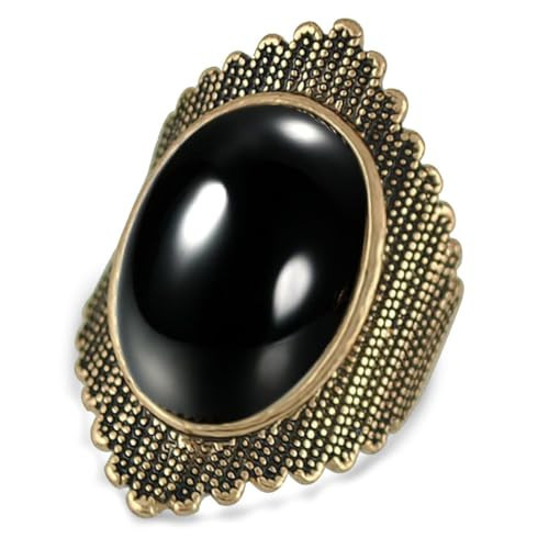 HAIXIAN Gold Oval Black Obsidian Stone Ring for Women,14K Yellow Gold Plated Cocktail Party Crystal Turkish Ring,Turkey Ring Jewelry for Her, gold, Cubic Zirconia | Amazon (US)