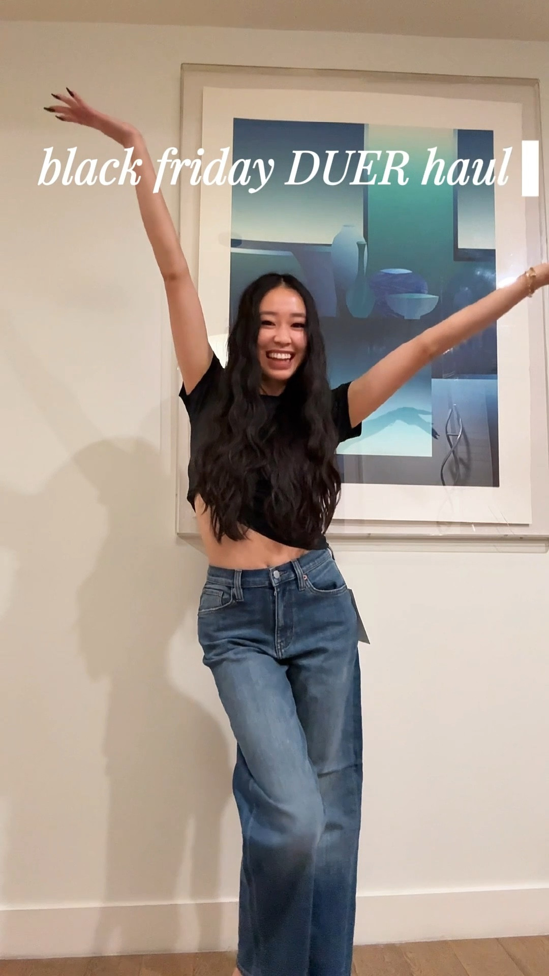 Black Friday @duerperformance haul 🤍 wearing size 25 jeans for a baggier fit (I also have 24, for a tighter standing jean kind of fit!) and im wearing XS for the t shirt and jacket. shop on my LTK https://liketk.it/5C7T0 #builtforperformance #ad 

#LTKGiftGuide #LTKHoliday #LTKCyberWeek