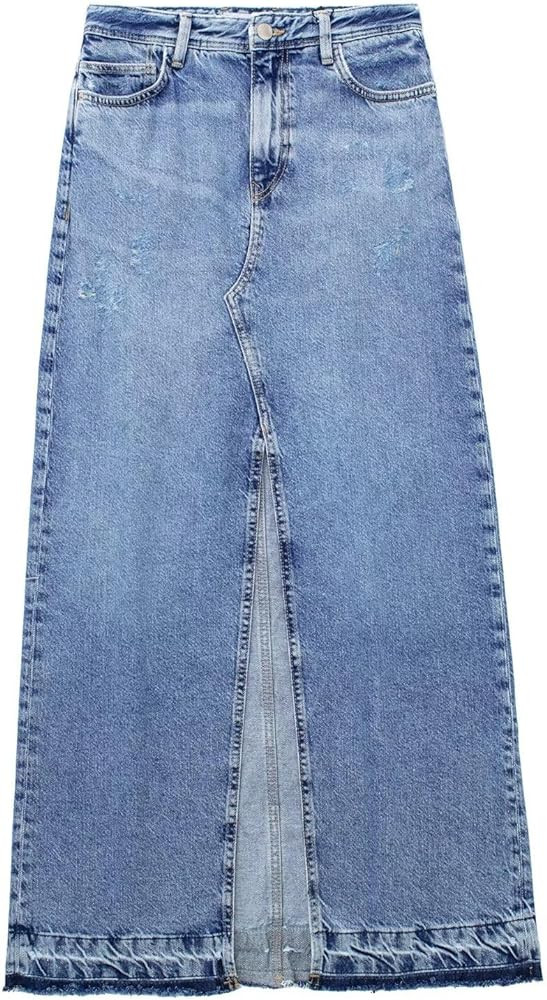 Womens Long Denim Skirt High Waist Split Skirt Zipper Up Maxi Skirts Stretch Jean Skirt with Pock... | Amazon (US)