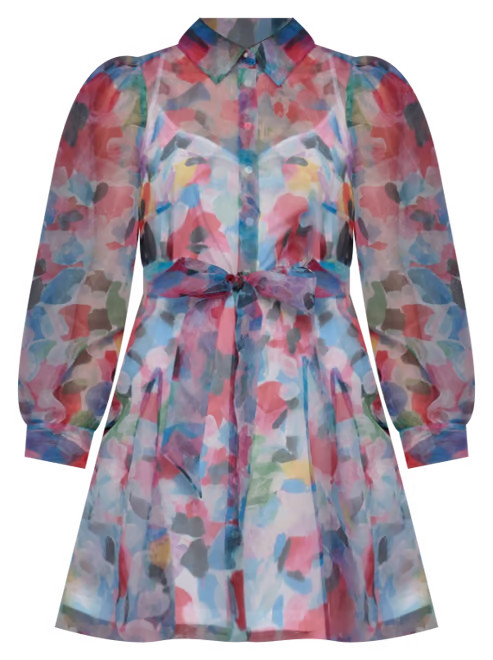 KARL LAGERFELD PARIS Women's Printed Organza Tie-Waist Dress - Macy's | Macy's