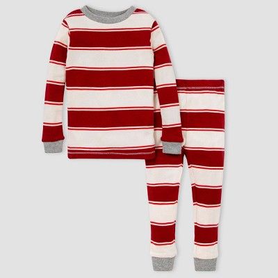 Burt's Bees Baby® Toddler Boys' Organic Cotton Rugby Striped Pajama Set - Red | Target