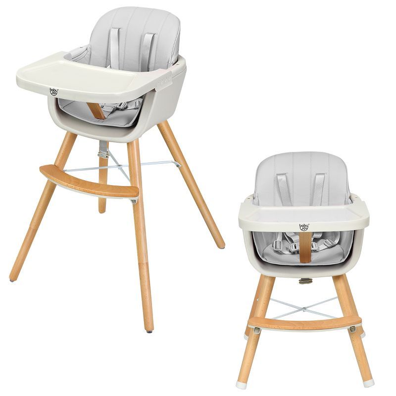 Babyjoy 3 in 1 Convertible Wooden High Chair Baby Toddler Highchair w/ Cushion GrayBeigeYellow Pi... | Target