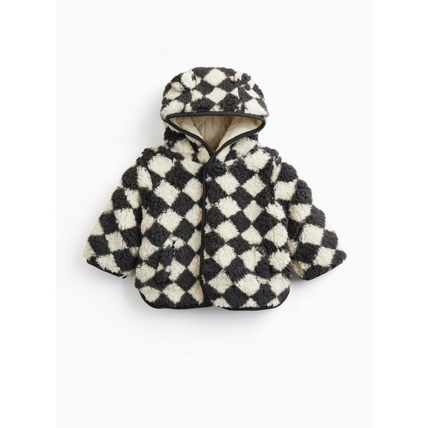 Buy Mono Harlequin Print Borg Hooded Jacket Up to 3 mths | Halloween clothes | Tu | Tu Clothing