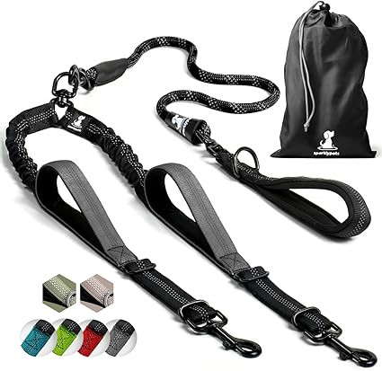 SparklyPets Double Dog Leash for 2 Dogs – Rope Bungee Dual Leash for Medium and Large Breeds wi... | Amazon (US)