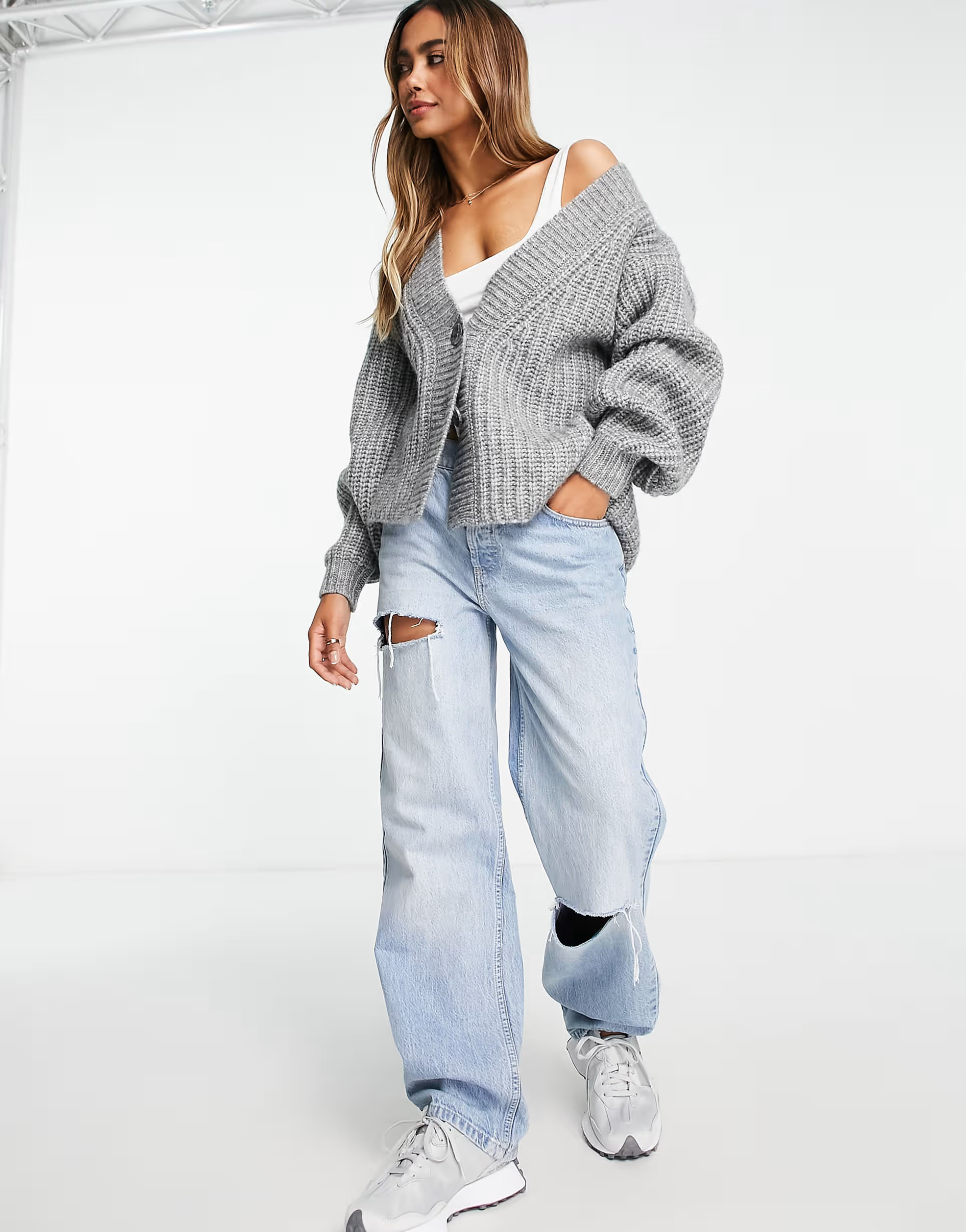 ASOS DESIGN chunky stitch cardigan in grey | ASOS (Global)