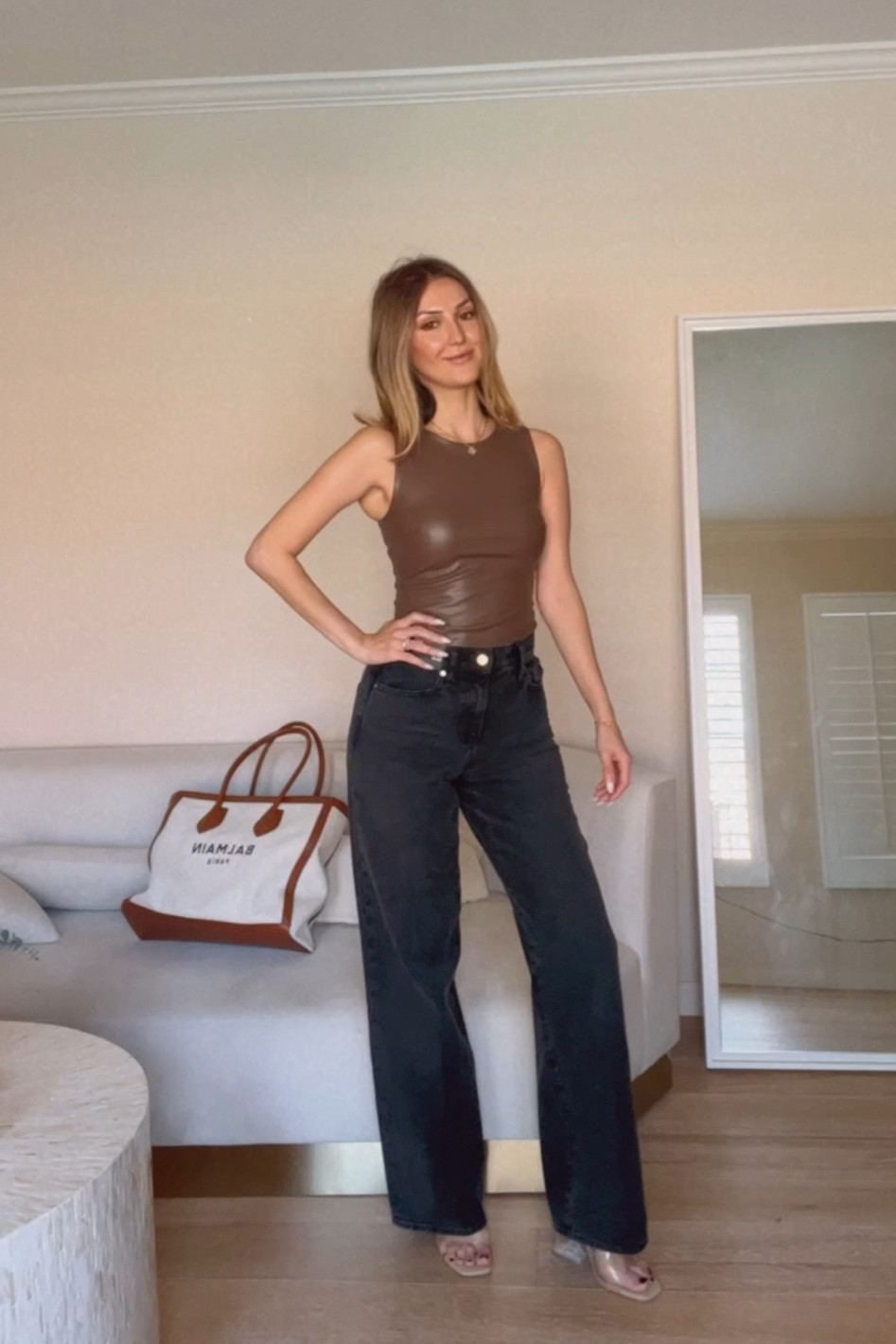 Brown Faux leather bodysuit on sale (wearing XS, TTS) size one up if you get the croc effect bodysuit
Black wide leg jeans (wearing size zero (I usually size 1 down in express but, size 2 would be better so go TTS) on sale 

Fall outfits 
Balmain tote bag 
Date night outfits 
Basics 
Black jeans 
Faux leather roasts on sale 
Boots 

See my IG @drluxy for lots of style inspo 




#LTKSeasonal #LTKsalealert #LTKunder50