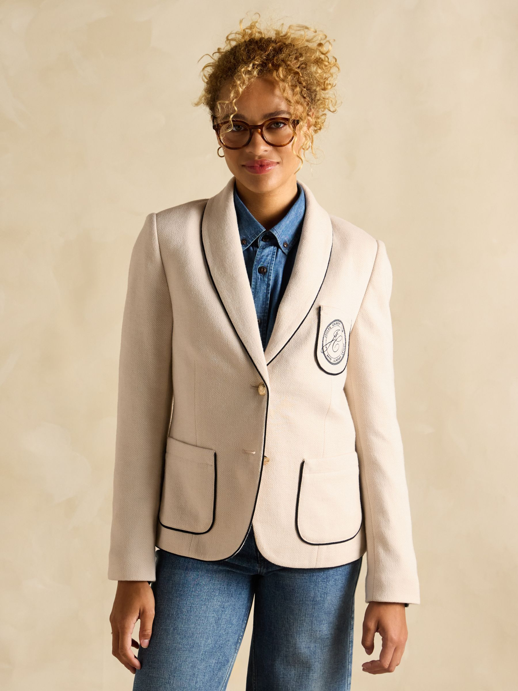 Hartley Oat Shawl Collar Blazer | Joules | Joules