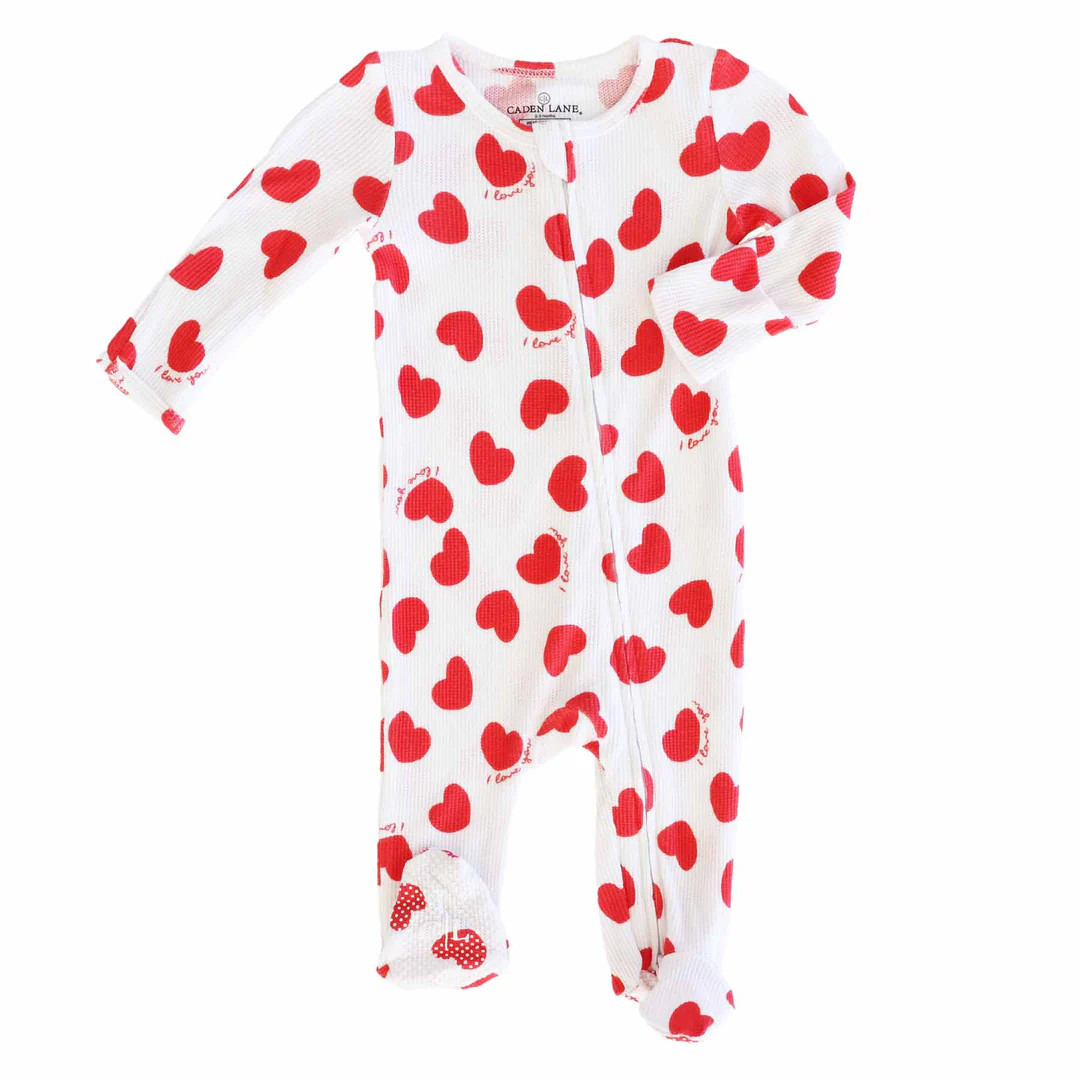XOXO Waffle Bamboo Zipper Footie | Caden Lane