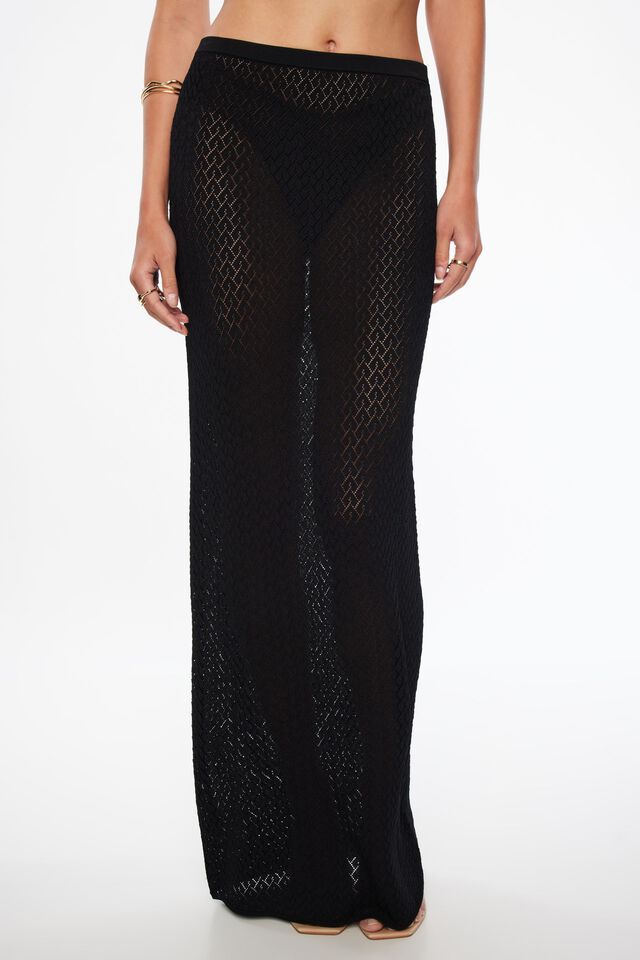 Sheer Pointelle Cover Up Maxi Skirt | Dynamite Clothing