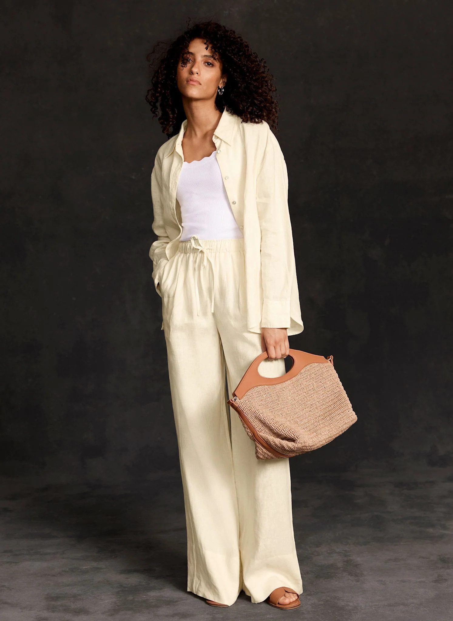 Yellow Linen Wide Leg Trousers | Mint Velvet