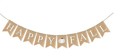 Adurself Happy Fall Burlap Banner White Jute Burlap Pumpkin Garland Harvest Mantel Fireplace Wall... | Amazon (US)