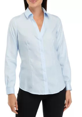 THE LIMITED Women's Easy Care Button Front Shirt, Blue, Small | Belk