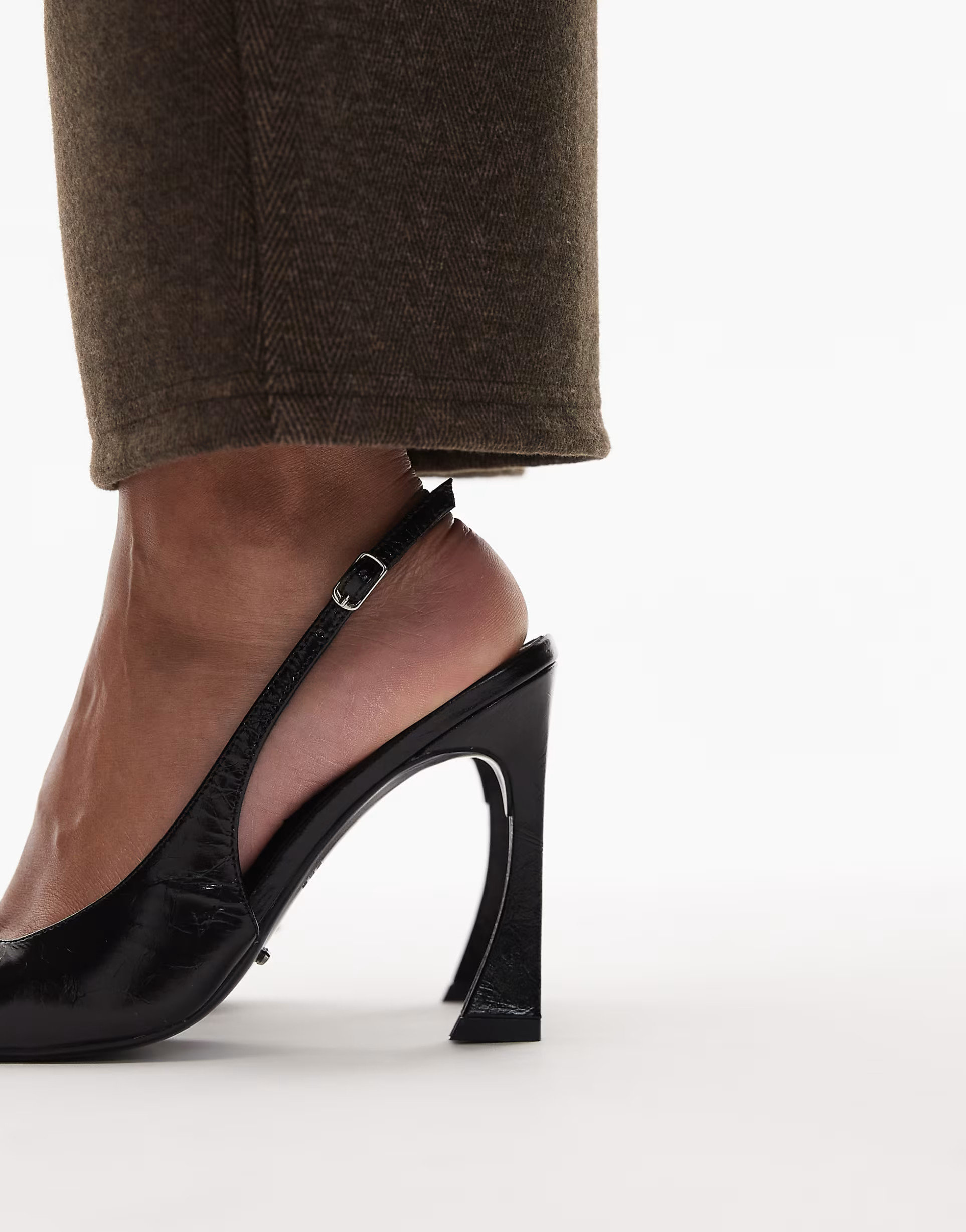 Tony Bianco Sassy curved heel slingback shoes in black crinkle | ASOS (Global)